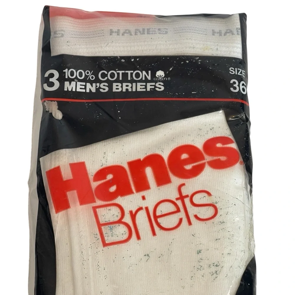 Vintage NOS 1987 HANES MENS Sz 36 Briefs White 3 Pack Tighty Whities Made In USA - Picture 2 of 8